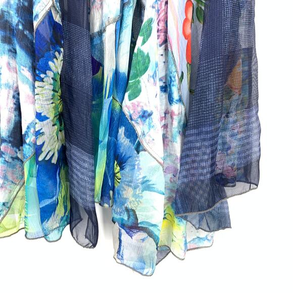 Fun Sport Womens Mix Media Patchwork Vest Kimono L Multicolor Boho Asymmetrical - Picture 4 of 6